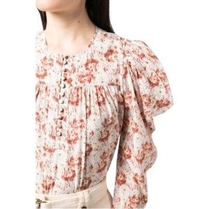 Ulla Johnson Lela Silk Blouse in Wisteria Floral Long Puff Sleeve Top